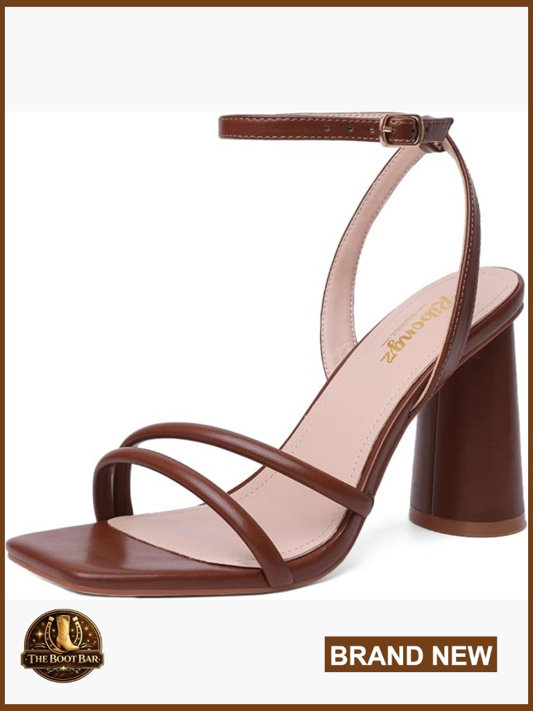 3.5-Inch Block Heel Sandals, Square Open Toe, Adjustable Ankle Strap